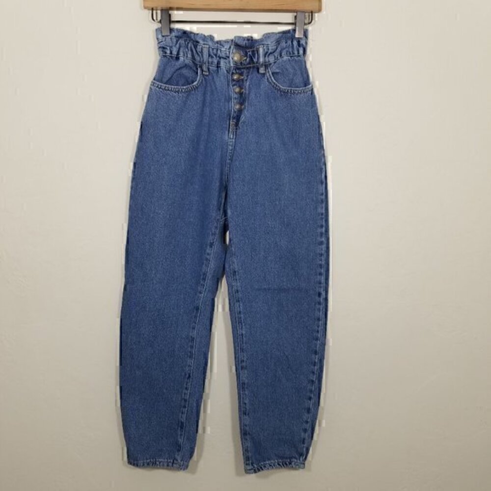 Zara High Rise Stretchy Waistband Button Fly Jeans Size 0